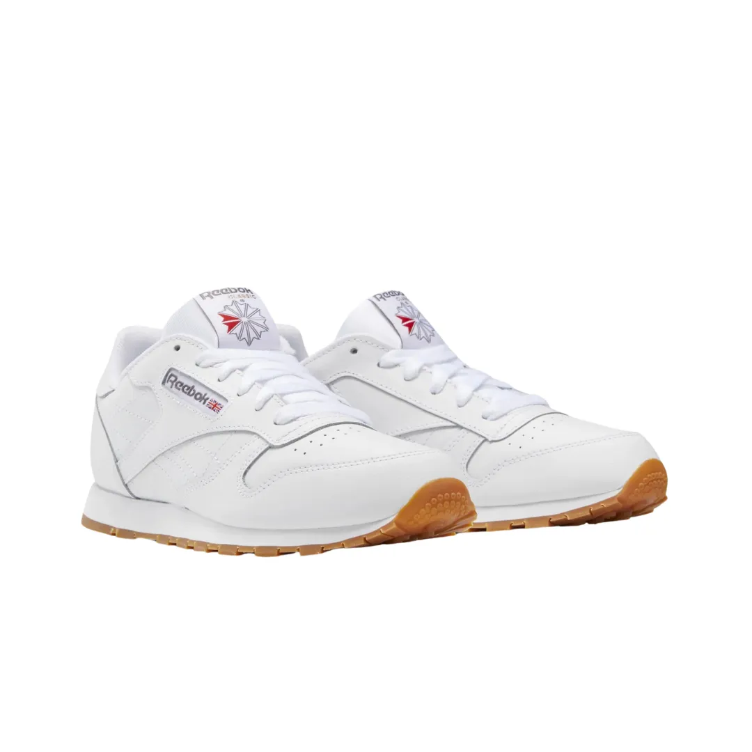 REEBOK 100010472 (GZ6098) CL LTHR JR`S (Medium) White/White Lether Lifestyle Shoes Supportive Design Bright Pop