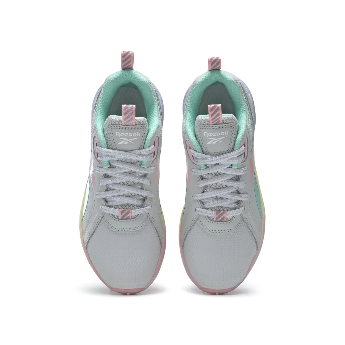 Cliff Hike Model Day REEBOK HQ4007 DURABLE XT KID'S (Medium) Grey/Pink/Mint Leather & Rubber Running Shoes