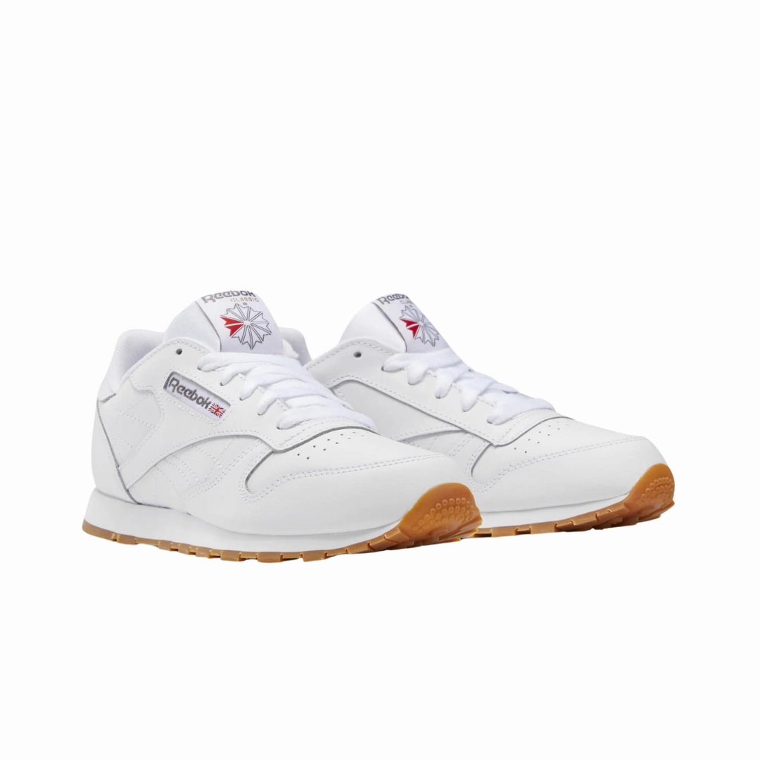 REEBOK 100010472 (GZ6098) CL LTHR JR`S (Medium) White/White Lether Lifestyle Shoes Supportive Design Bright Pop