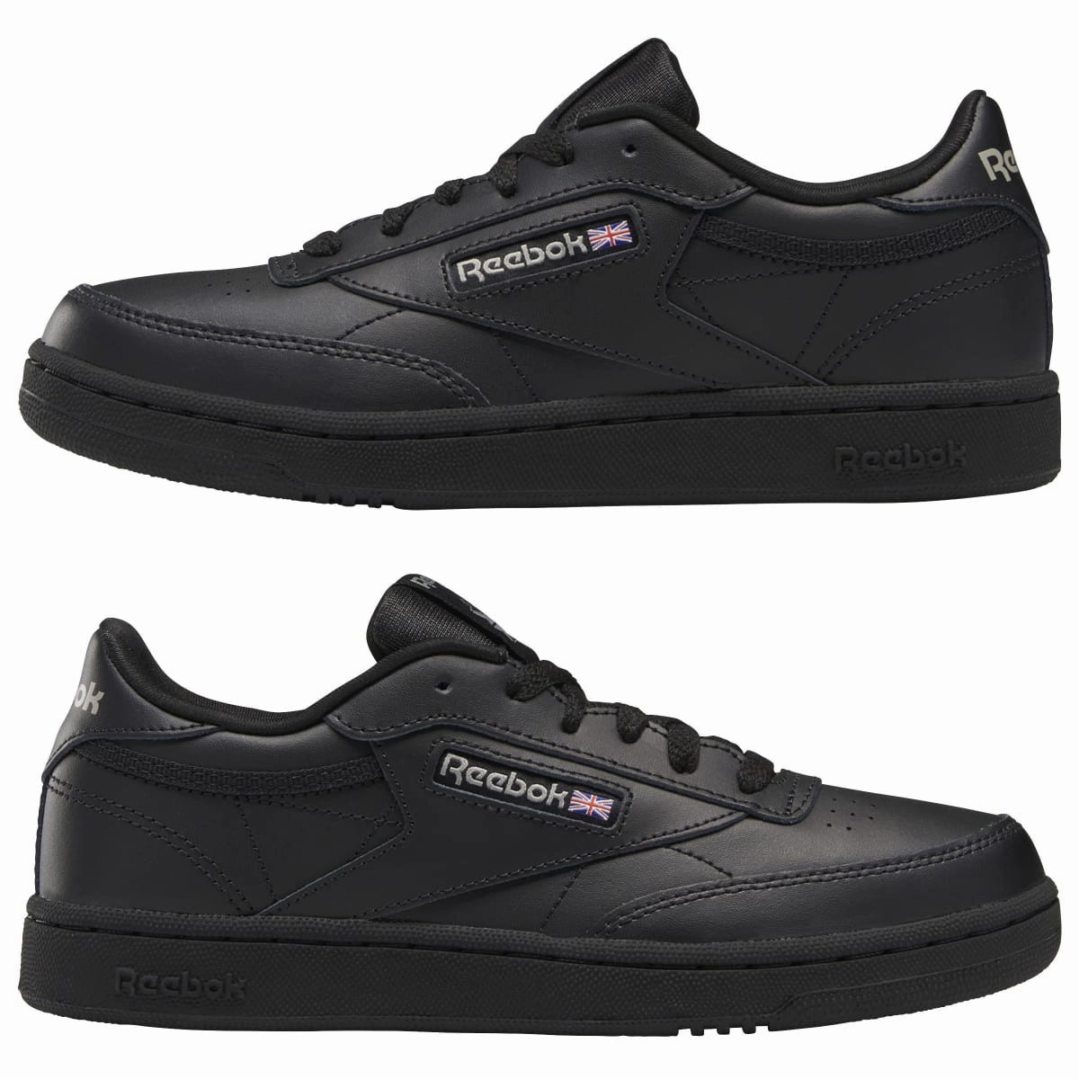 REEBOK BS6165 CLUB C JR'S (Medium) Black/Charcoal Leather Lifestyle Shoes Fitness Desert Path