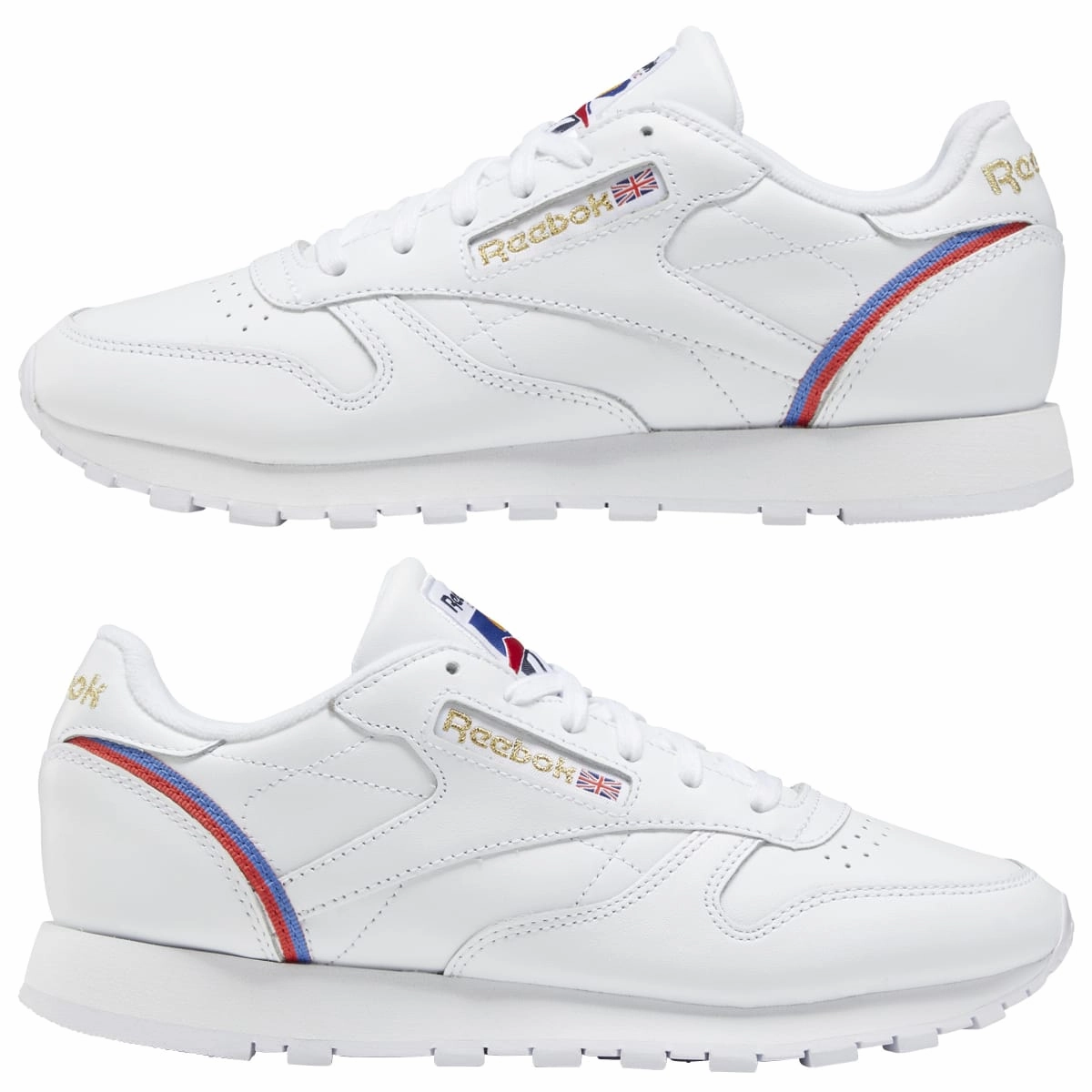 REEBOK EG5975 CL LTHR WMN'S (Medium) White/Red/Blue Leather Lifestyle Shoes Step Smart Trend-setting wear