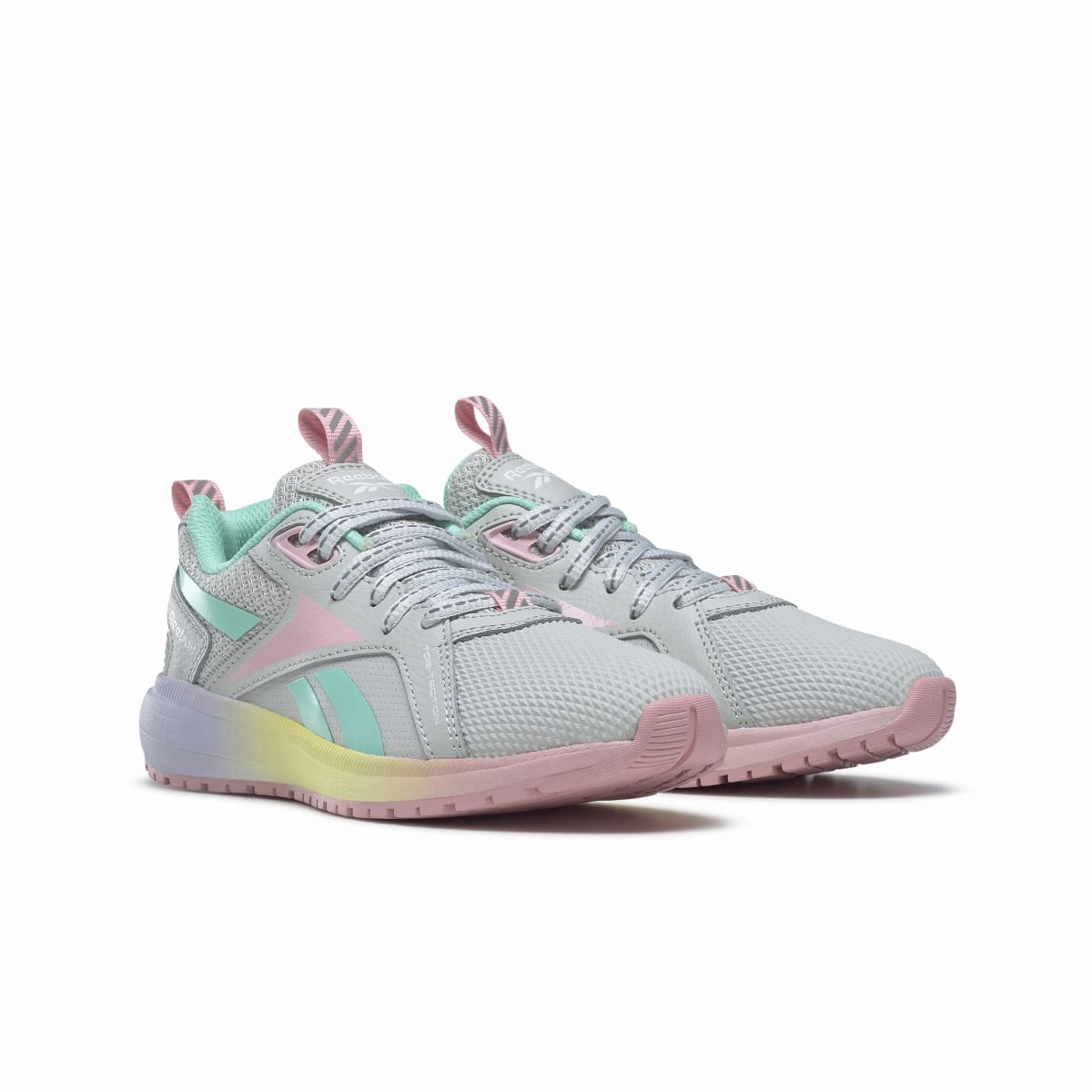 REEBOK HQ4007 DURABLE XT KID'S (Medium) Grey/Pink/Mint Leather & Rubber Running Shoes Step Forward
