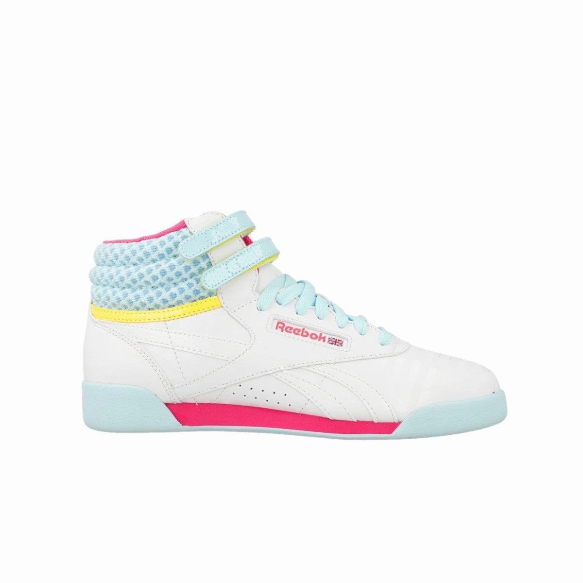yoga boots REEBOK V63067 F/S HI JR'S (Medium) White/Pink/Cool Blue Leather Lifestyle Boots