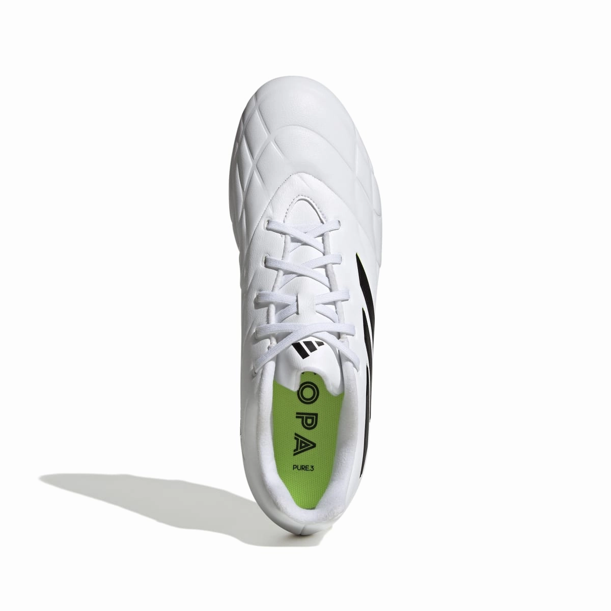 ADIDAS HQ8984 COPA PURE.3 FG MN'S (Medium) White/Black/Lemon Leather Soccer Shoes Shine Silver