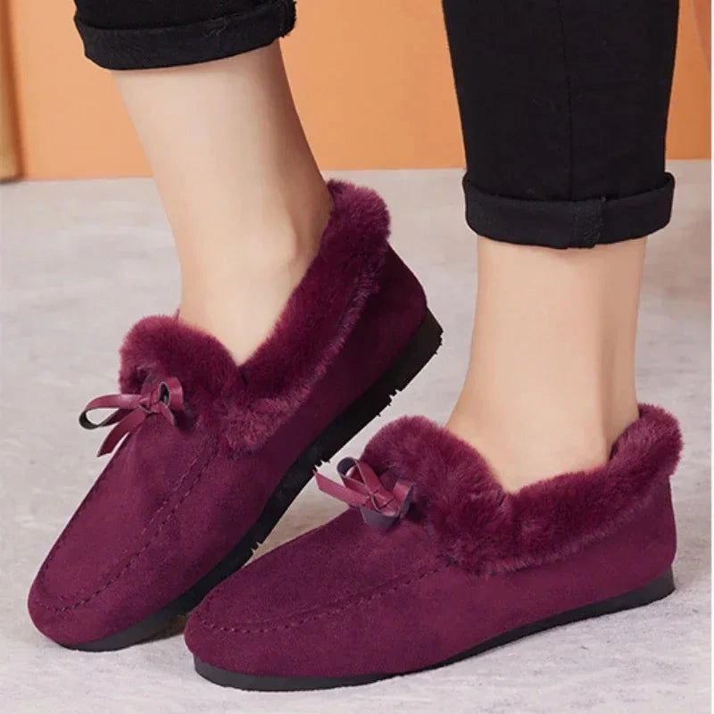 Women Winter Casual Shoes New Moccasins Soft Flat Non-slip Loafers Fashion Comfort Warm Plush Bow Slip on Female Cotton Shoes Sam Edelman Espadrille Loafers