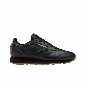 REEBOK 100010469 (GZ6093) CL LTHR Jr's (Medium) Black/Black Leather Lifestyle Shoes Summit Step Comfortable Cushion