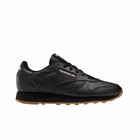 REEBOK 100010469 (GZ6093) CL LTHR Jr's (Medium) Black/Black Leather Lifestyle Shoes Summit Step Comfortable Cushion