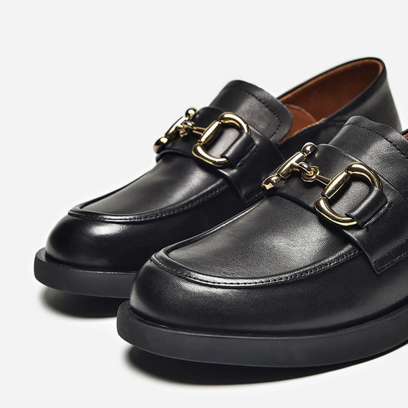 Retro Flat Loafers Women Plaid Genuine Leather Platform Shoes Round Toe Metal Chain Slip on Handmade Ferragamo Alligator Loafers