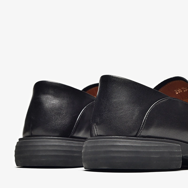 Retro Flat Loafers Women Plaid Genuine Leather Platform Shoes Round Toe Metal Chain Slip on Handmade Cunky Loafers