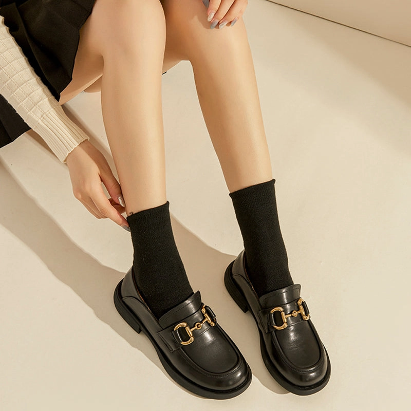 Retro Flat Loafers Women Plaid Genuine Leather Platform Shoes Round Toe Metal Chain Slip on Handmade Rene Caovilla Loafers