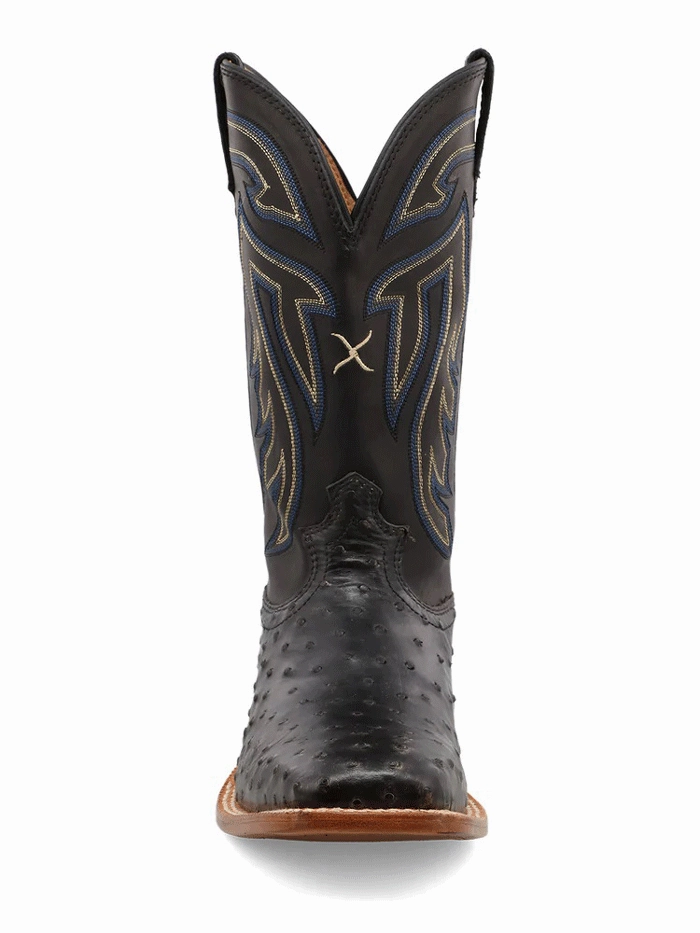 Twisted X MRSL045 Mens Ruff Stock Square Toe Ostrich Boot Black - 11 6in Vs 8in Work Boots