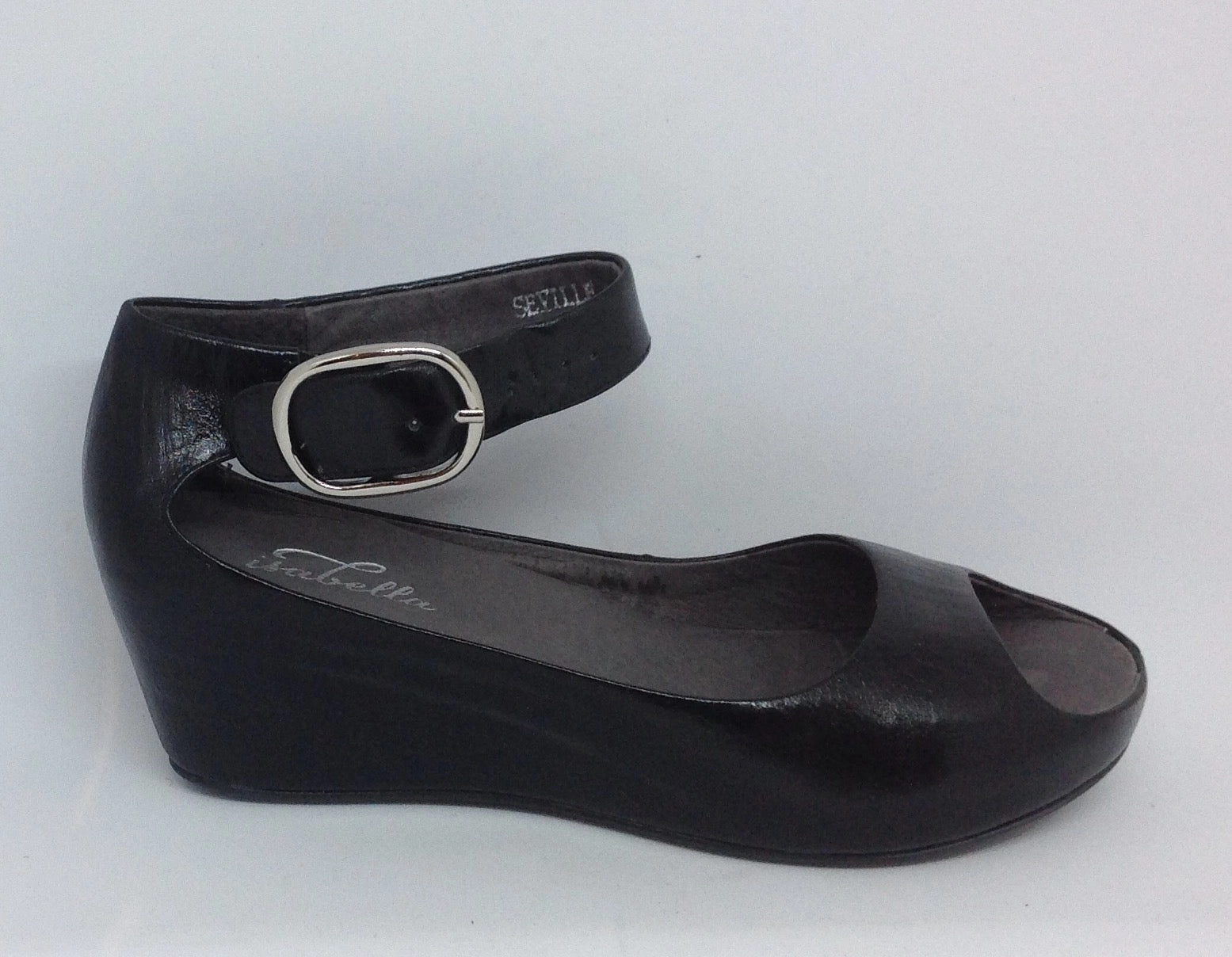 Isabella Seville Black ~ Leather Wedge Heel Footwear Essential Quick Step