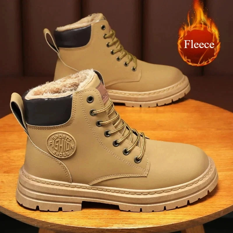 Retro Casual High Top Boots for Men Winter Chunky Rhubarb Boots Men's Motorcycle Ankle Boots Lace-Up Work Footwear Botas Hombre Work Boots Tractor Supply