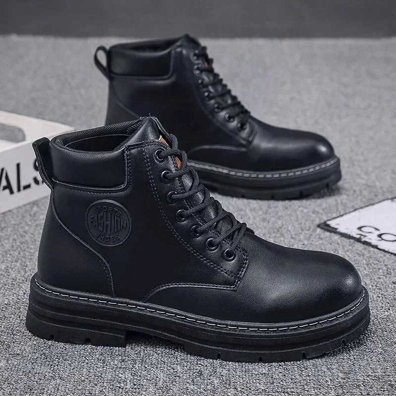 Retro Casual High Top Boots for Men Winter Chunky Rhubarb Boots Men's Motorcycle Ankle Boots Lace-Up Work Footwear Botas Hombre Work Boots Sacramento Ca
