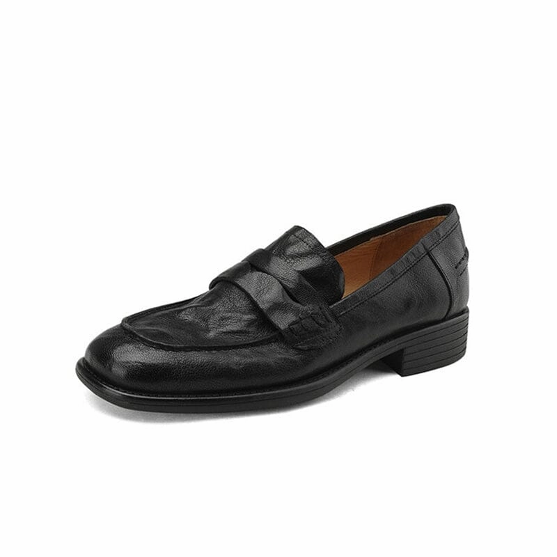 Mid Heel Loafers Retro Style Soft Leather Penny Loafers for Women in Coffee/Black