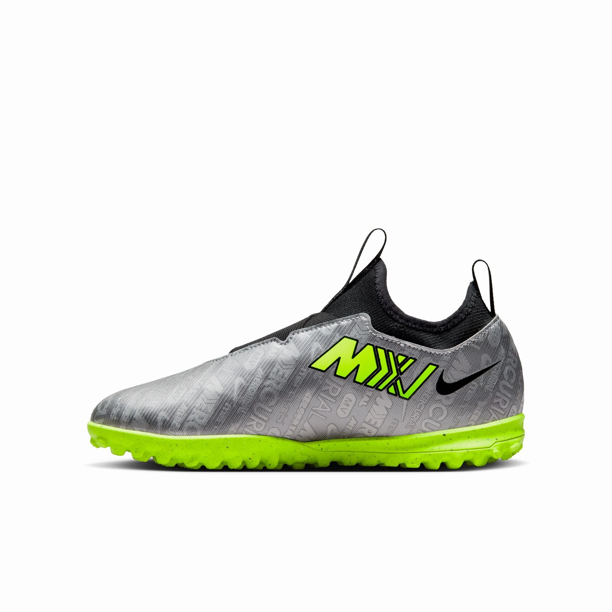 Soccer Cleats High Tops Nike Junior Zoom Vapor 15 Academy XXV TF Turf Shoes - MetallicSilver/Volt/Black