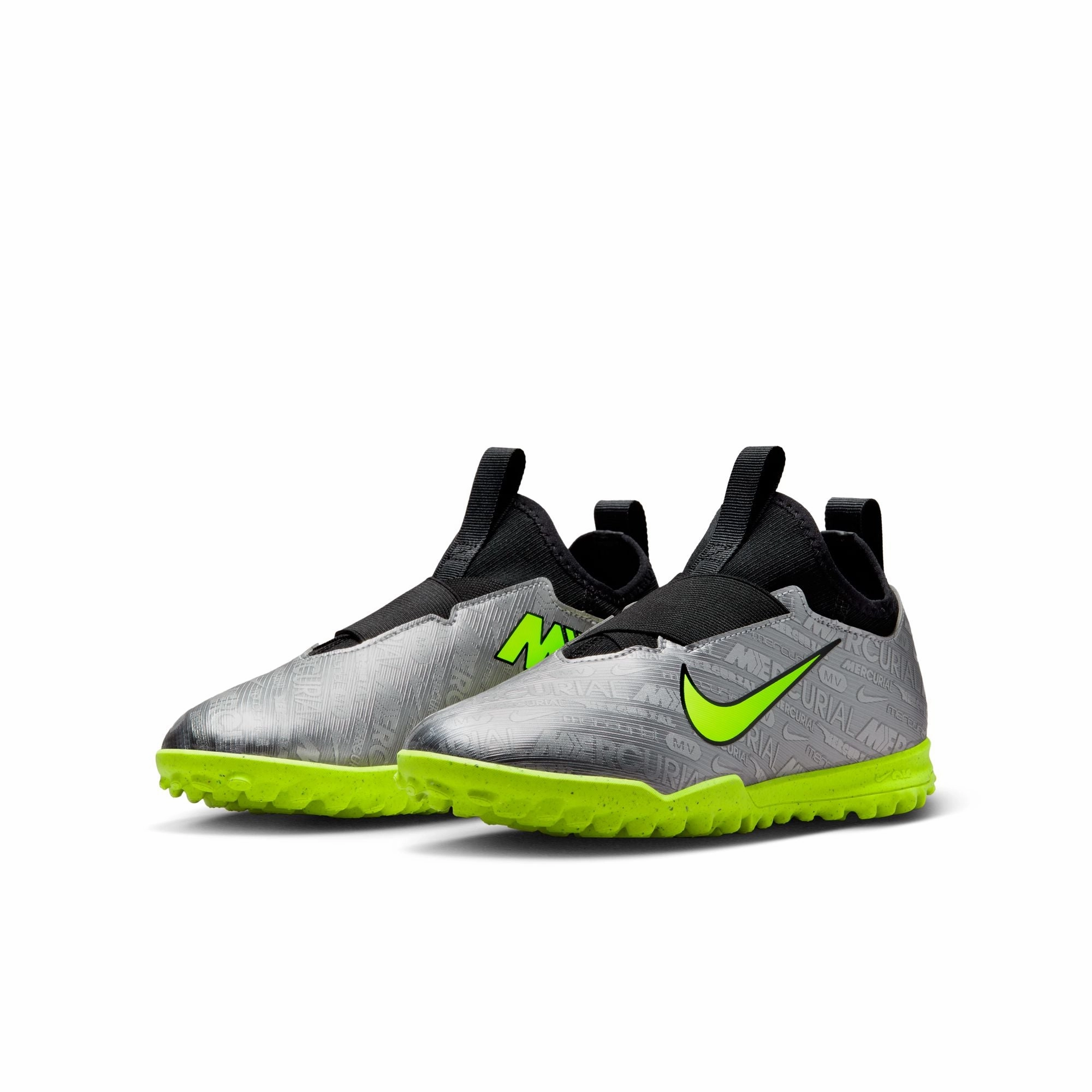 Dark Green Soccer Cleats Nike Junior Zoom Vapor 15 Academy XXV TF Turf Shoes - MetallicSilver/Volt/Black