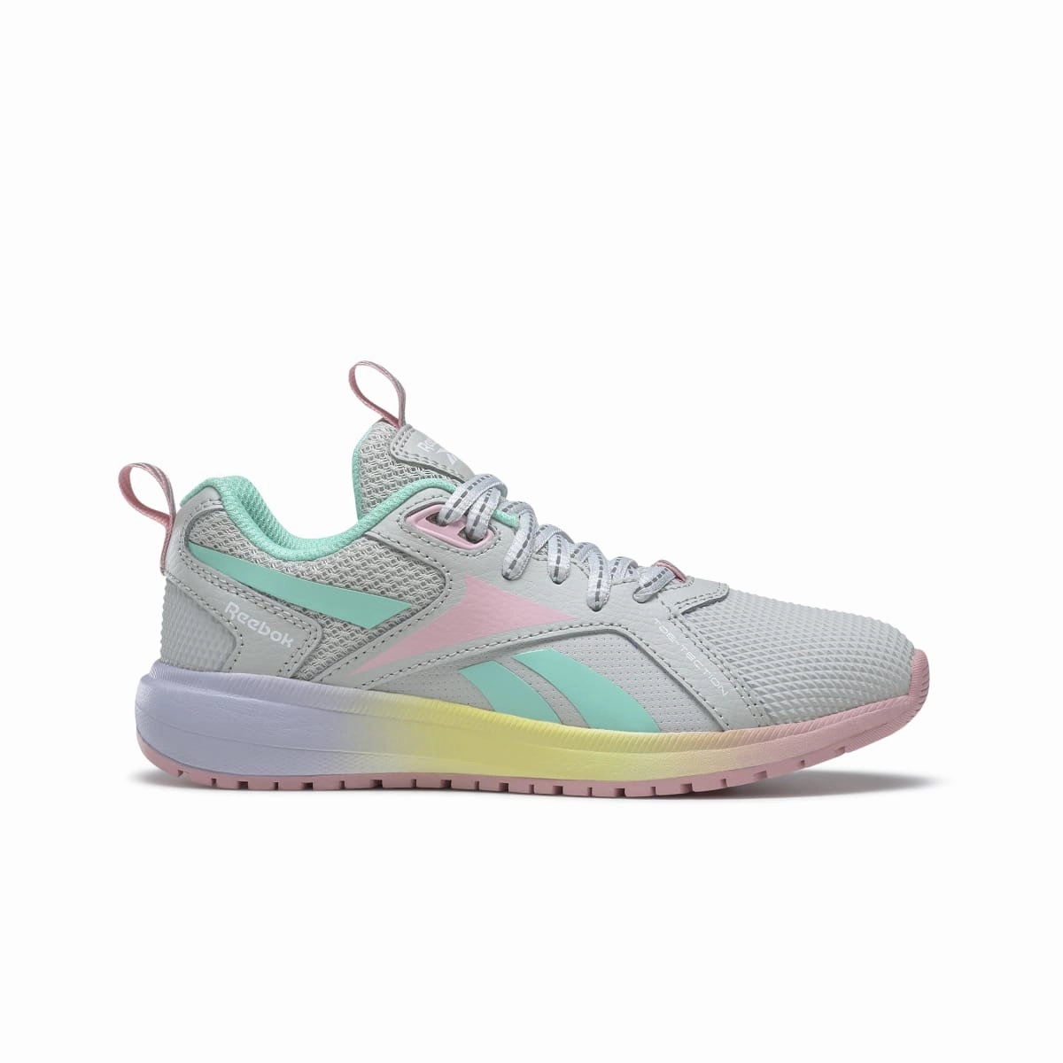 Comfort Walk Easy Wear Footwear REEBOK HQ4007 DURABLE XT KID'S (Medium) Grey/Pink/Mint Leather & Rubber Running Shoes