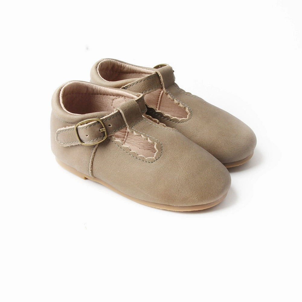 Riley T-Straps -  Oil Waxed - Olive Green Scalloped Asics Shoes Toronto