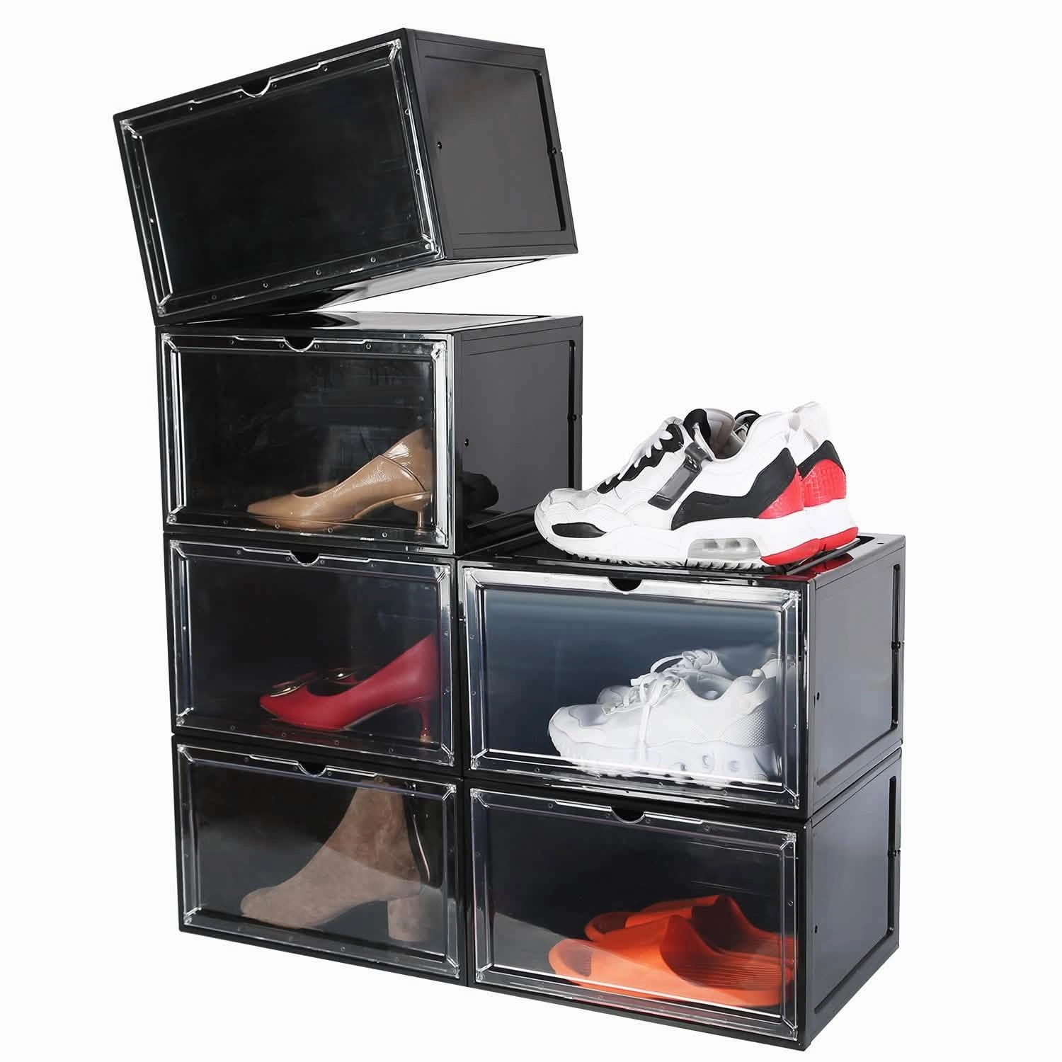 Training Shoes Asics 6-Pack: Collapsible Shoe Box Stackable Shoe Storage Bin with Magnetic Door