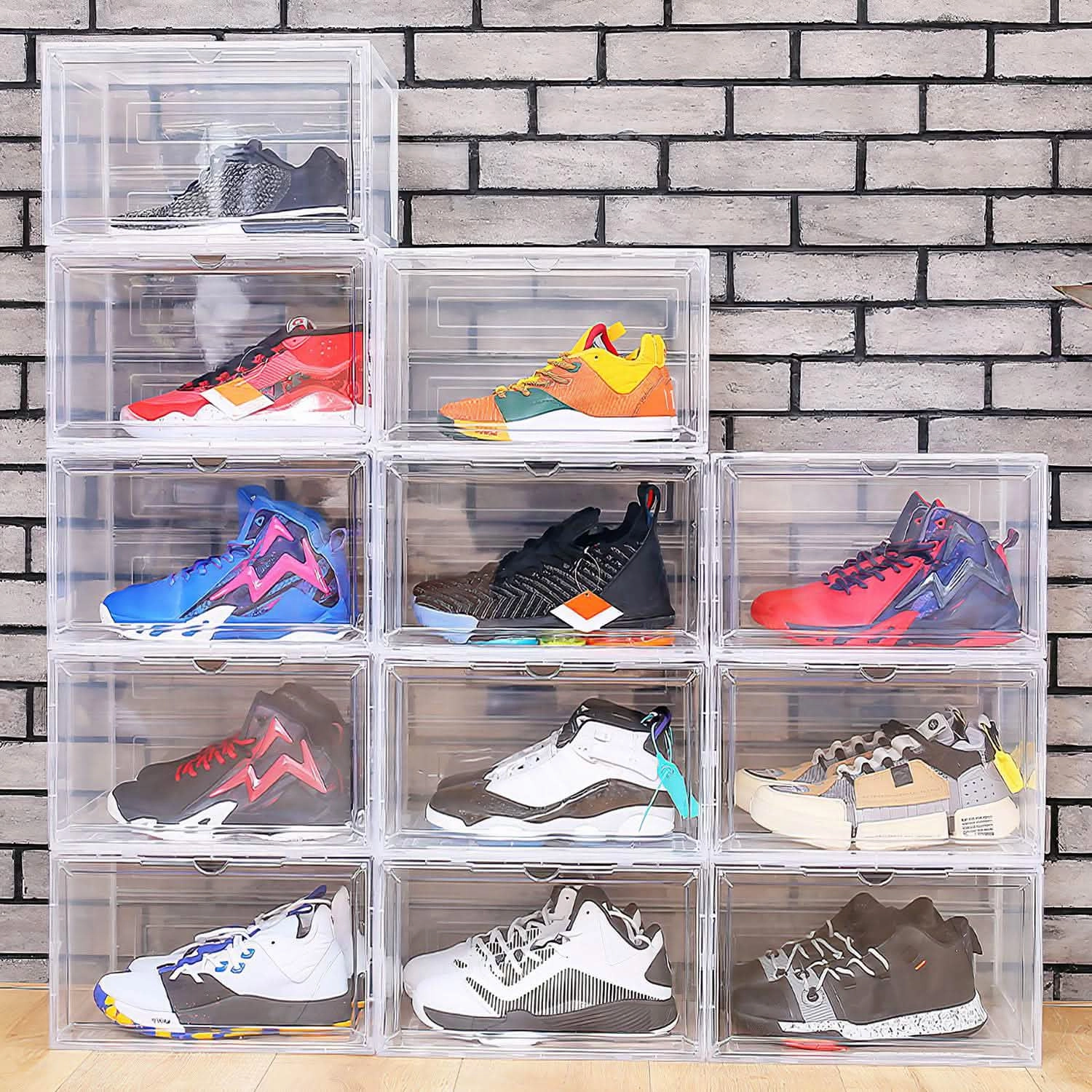 6-Pack: Collapsible Shoe Box Stackable Shoe Storage Bin with Magnetic Door Asics Camo Running Shoes