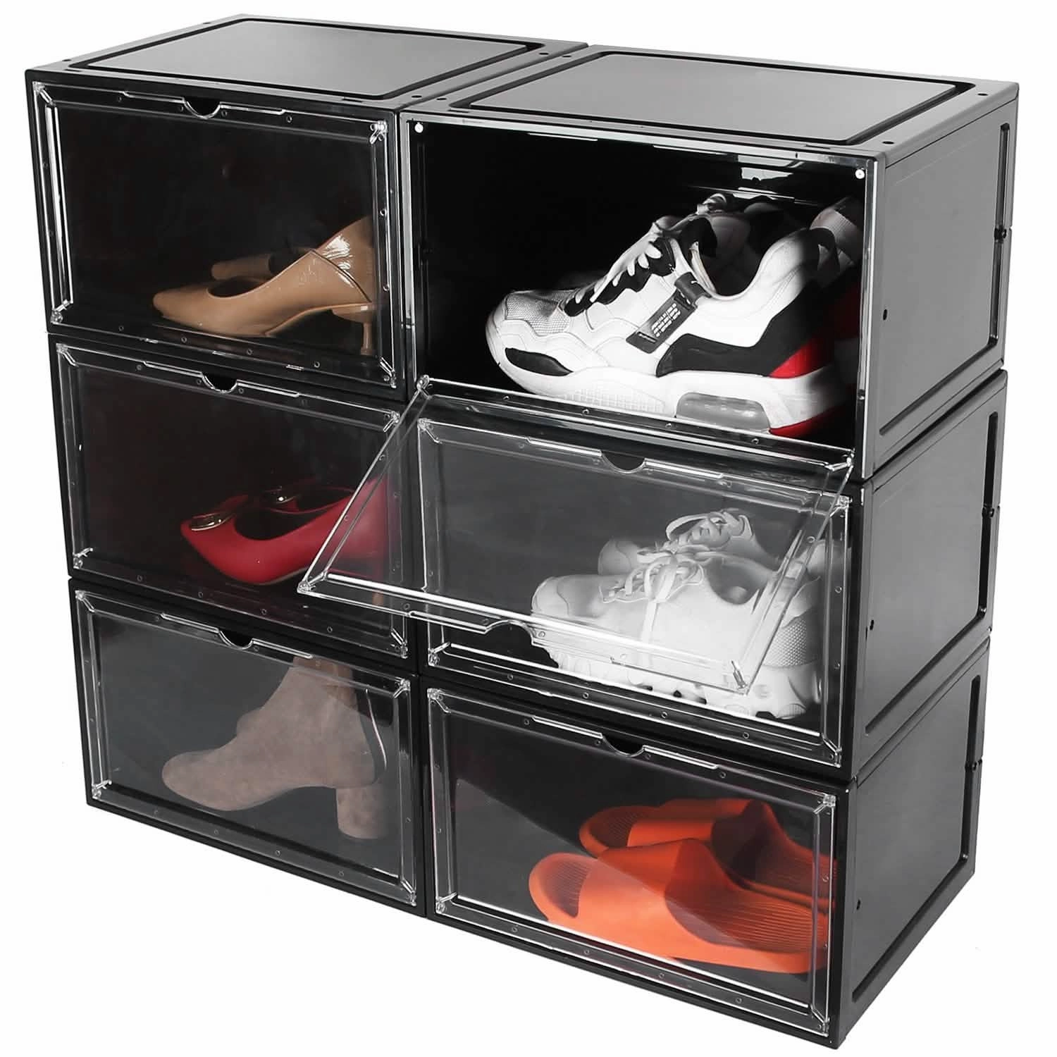 Top Asics Walking Shoes 6-Pack: Collapsible Shoe Box Stackable Shoe Storage Bin with Magnetic Door