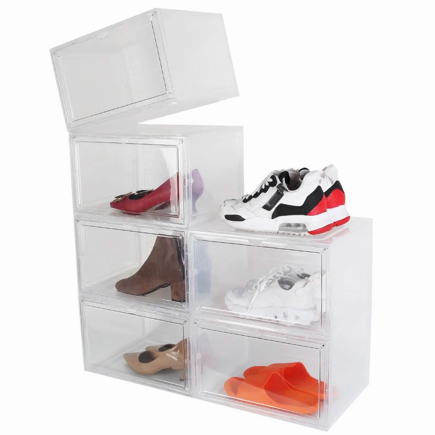 Asics Netball Shoes 6-Pack: Collapsible Shoe Box Stackable Shoe Storage Bin with Magnetic Door