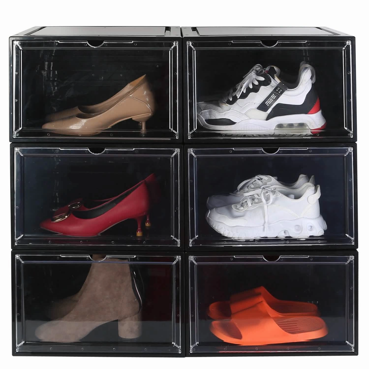 6-Pack: Collapsible Shoe Box Stackable Shoe Storage Bin with Magnetic Door Asics Shoes Gel Cumulus 26
