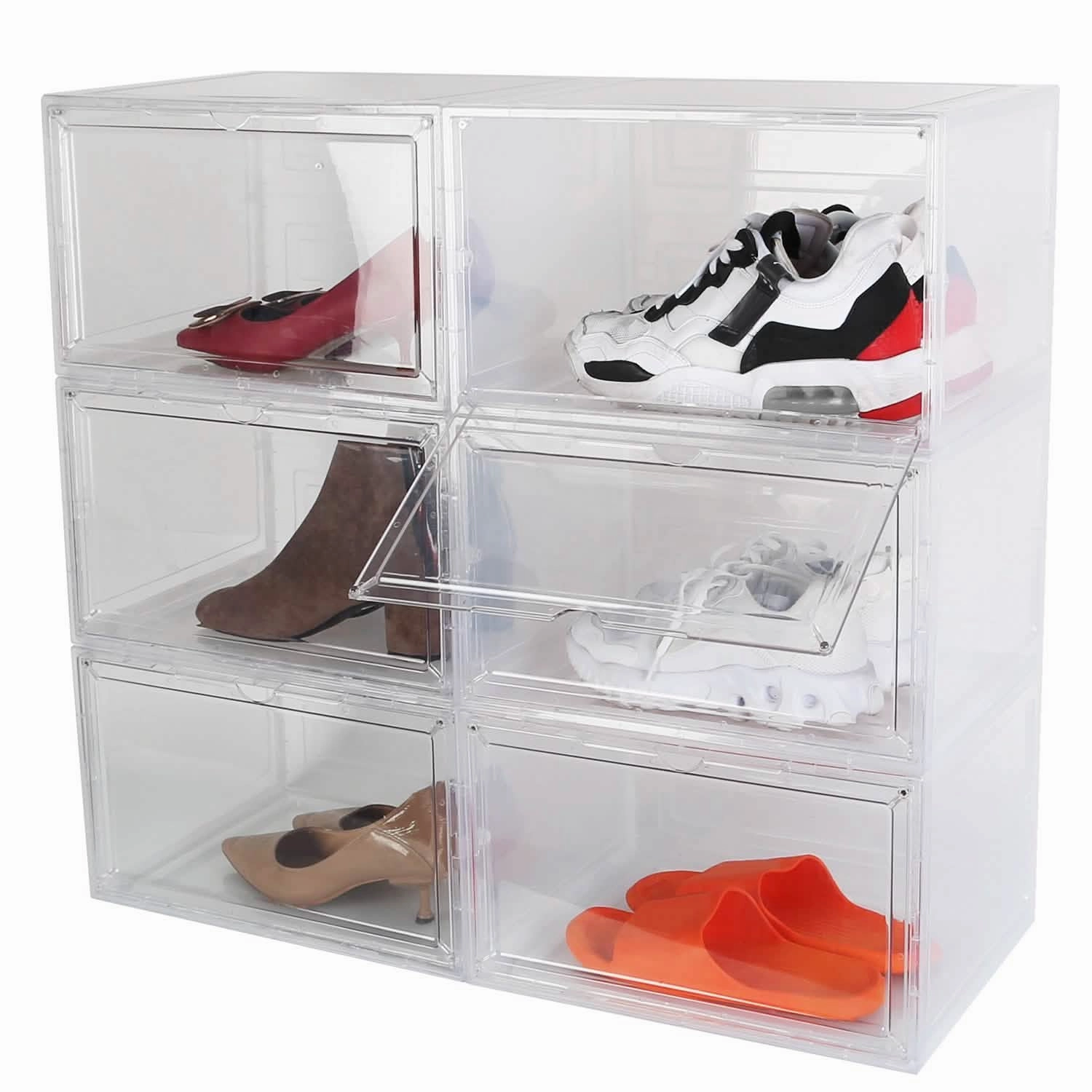 6-Pack: Collapsible Shoe Box Stackable Shoe Storage Bin with Magnetic Door Best Asics Shoes For Ankle Support