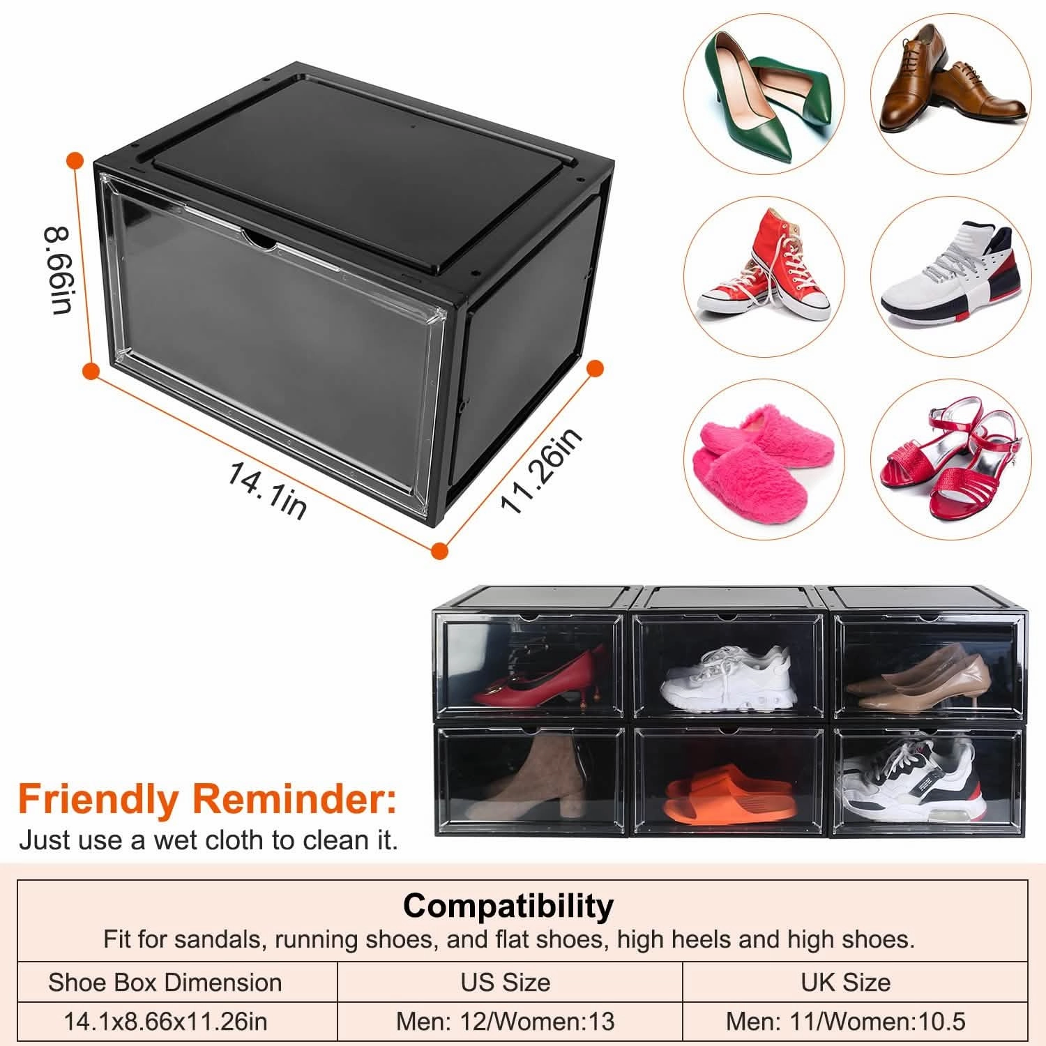 6-Pack: Collapsible Shoe Box Stackable Shoe Storage Bin with Magnetic Door Best Asics Running Shoes For Speed