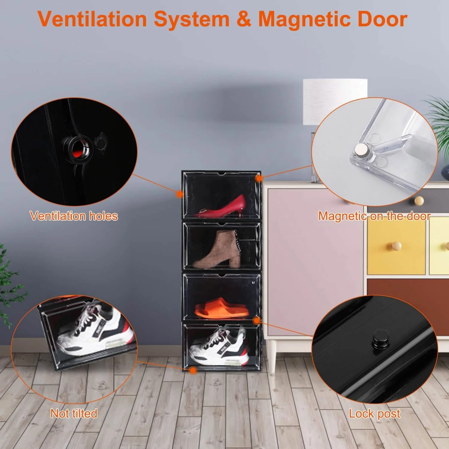 6-Pack: Collapsible Shoe Box Stackable Shoe Storage Bin with Magnetic Door Asics Gel Noosa Tri 11 Running Shoe