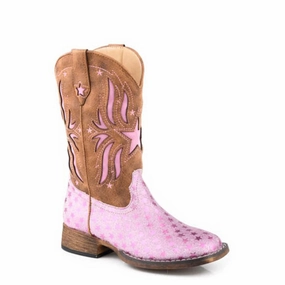 Roper Kids Starlet Boot | Pink Glitter/Brown Size 12 Cowboy Boots