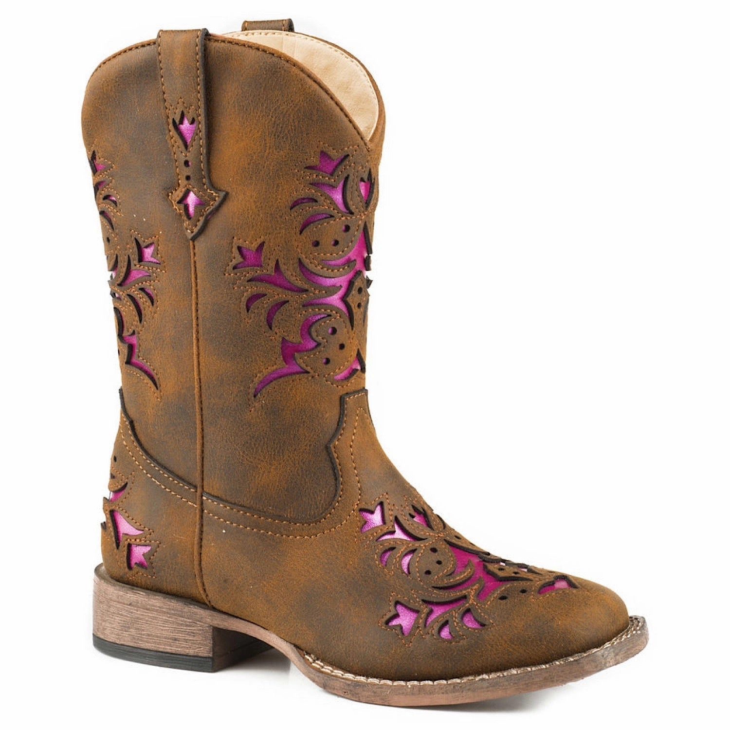 Roper Little Kid's Lola Boot - Brown / Pink Metallic Underlay Georgia Boots Athens