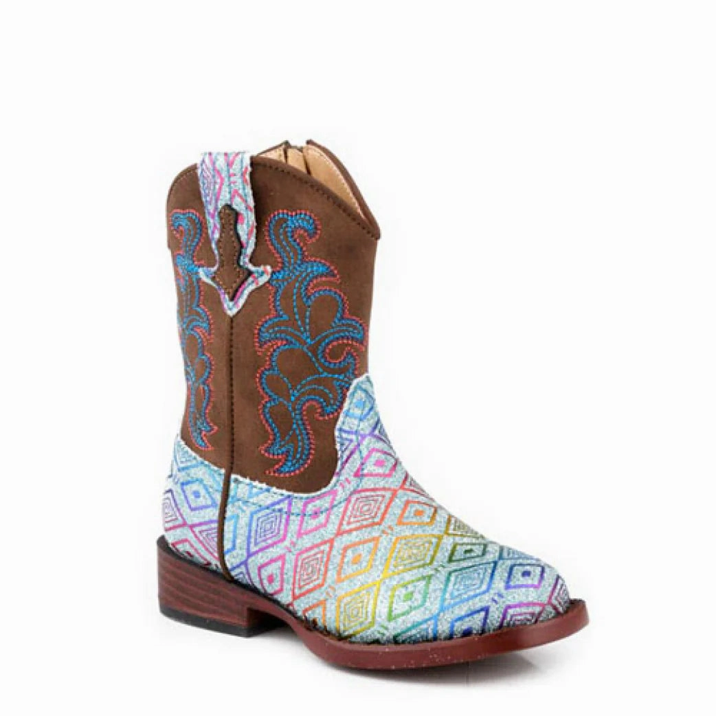 Cute Boots Winter Roper Toddler Maya Boot | Blue Aztec/Glitter