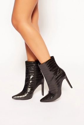 Cherry - Black Crocodile Faux Leather Pointed Toe Ankle Boot Adidas Hip Hop Shoes