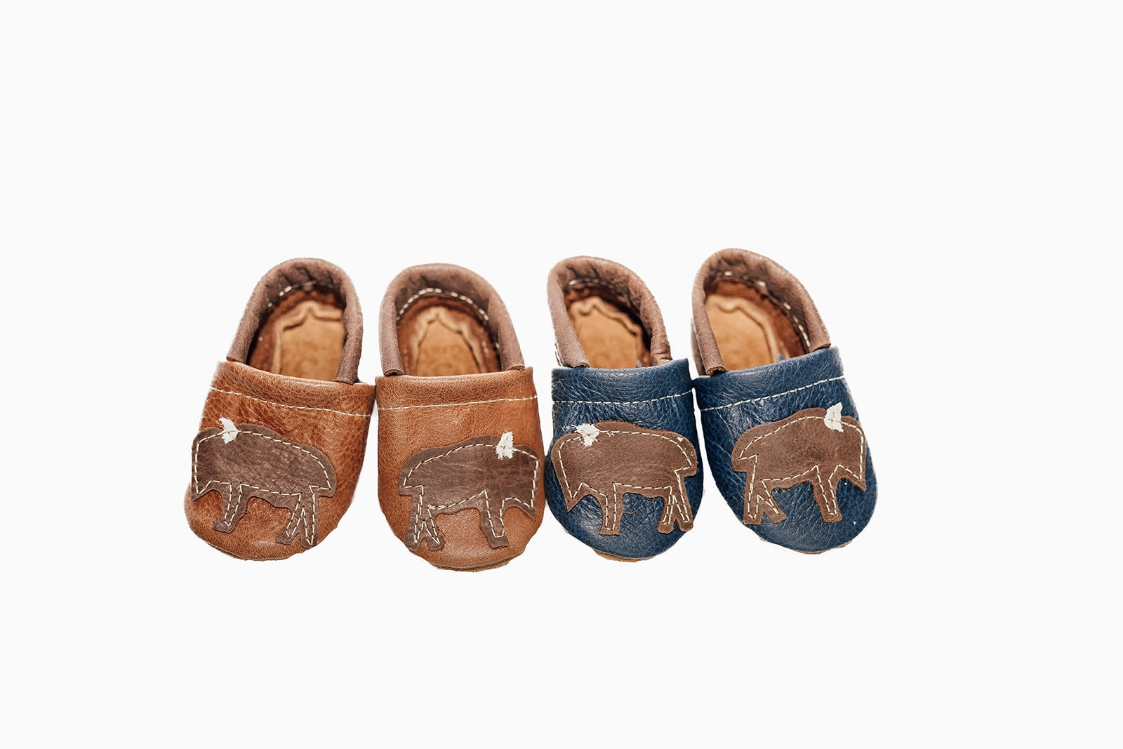 Shein High Heels Saddle & Navy Buffalo  Bison Leather Shoes Moccs Baby and Toddler