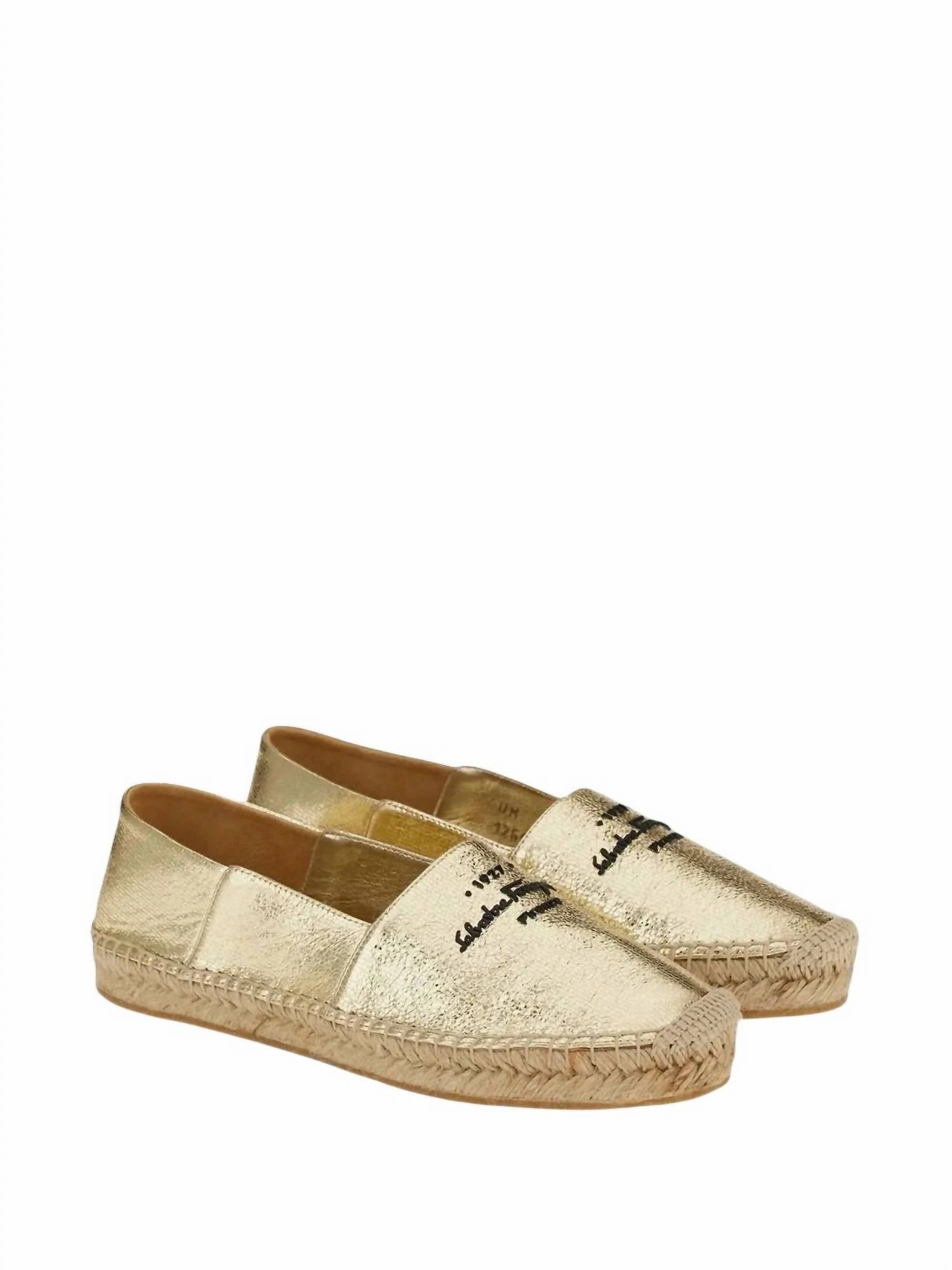 Salvatore Ferragamo - Women's Logo-embroidered Metallic Espadrilles Most Comfortable Dress Loafers