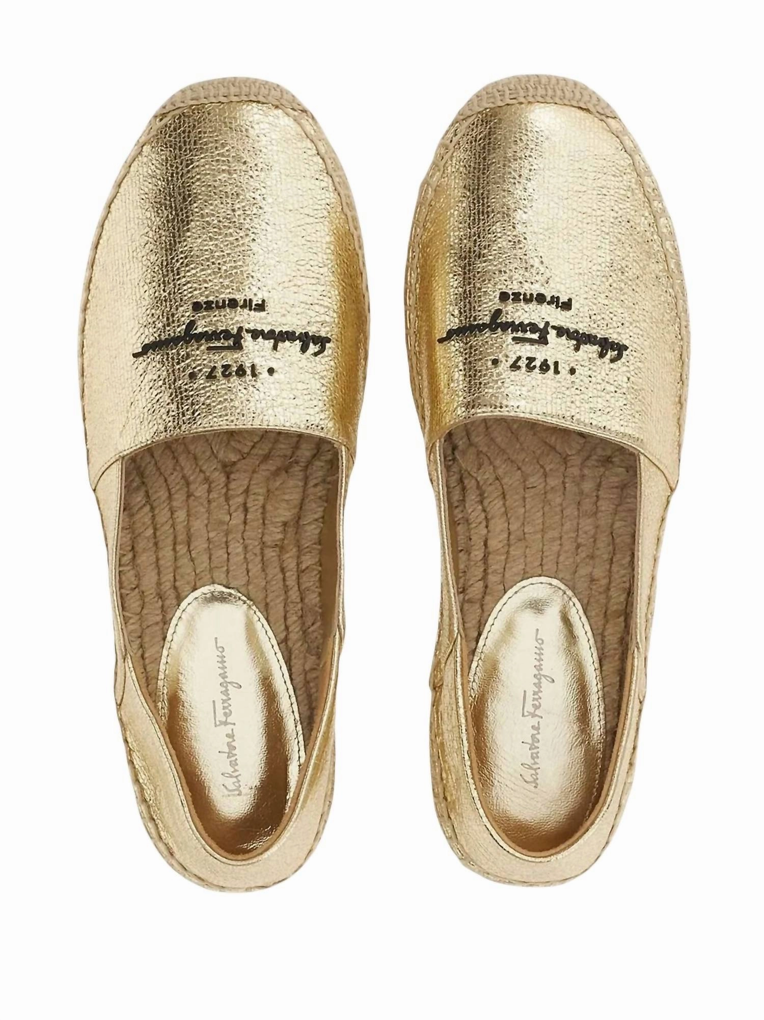 Loafers And Leather Jacket Salvatore Ferragamo - Women's Logo-embroidered Metallic Espadrilles