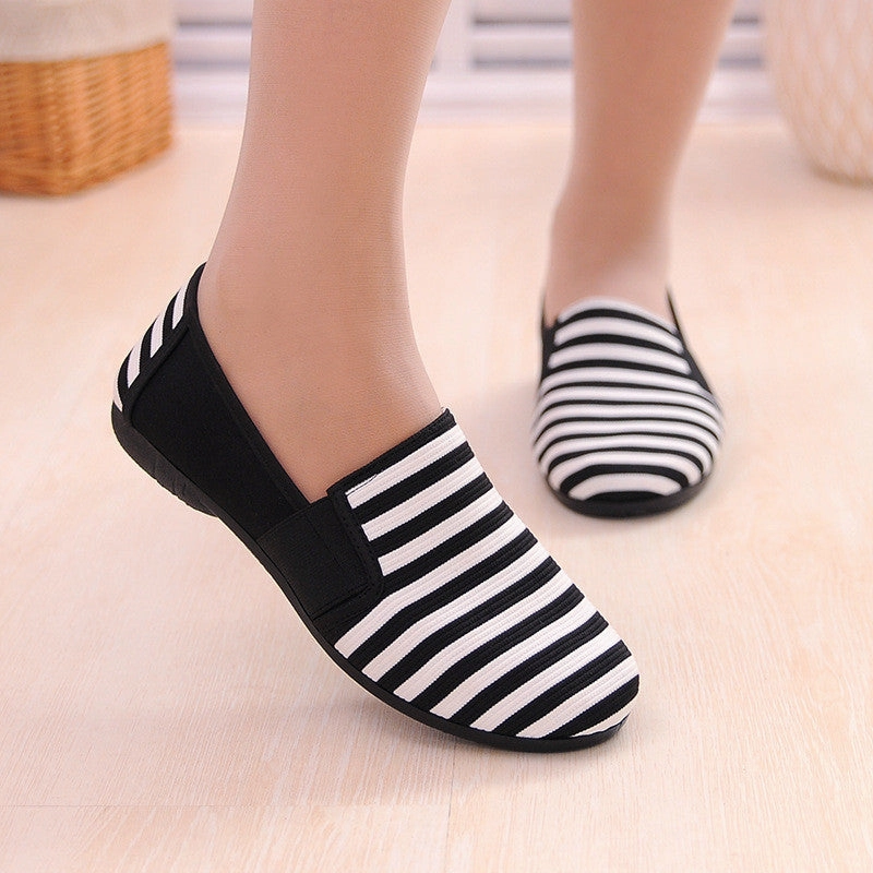 Loafers Low Sapatos Femininos Women Round Toe Slip-on Loafers Female Cute Stripe Cloth Flat Shoes Ladies Casual Soft Shoes Zapatos De Mujer