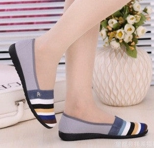 Sapatos Femininos Women Round Toe Slip-on Loafers Female Cute Stripe Cloth Flat Shoes Ladies Casual Soft Shoes Zapatos De Mujer Loafers Low Heel