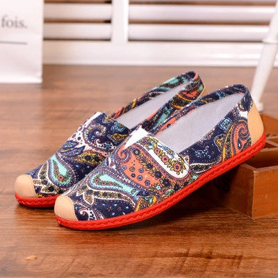 Gh Bass Loafers Sapatos Femininos Women Round Toe Slip-on Loafers Female Cute Stripe Cloth Flat Shoes Ladies Casual Soft Shoes Zapatos De Mujer