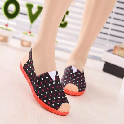 Sapatos Femininos Women Round Toe Slip-on Loafers Female Cute Stripe Cloth Flat Shoes Ladies Casual Soft Shoes Zapatos De Mujer Venetian Loafers Tuxedo