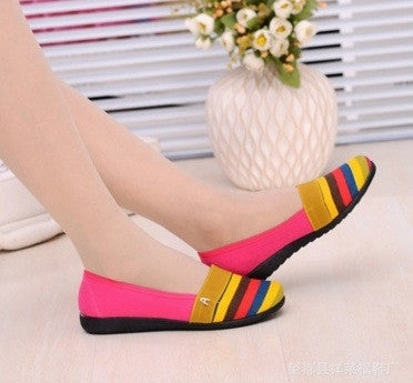 Loafers Horsebit Sapatos Femininos Women Round Toe Slip-on Loafers Female Cute Stripe Cloth Flat Shoes Ladies Casual Soft Shoes Zapatos De Mujer