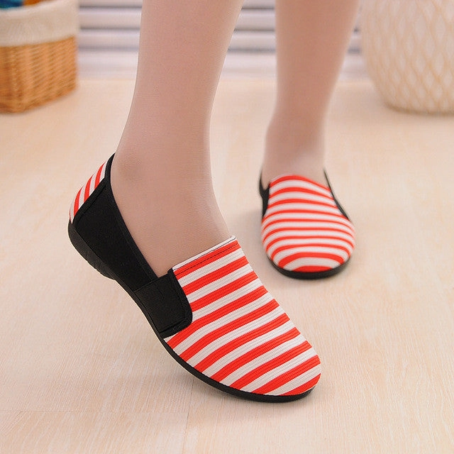 Acne Loafers Sapatos Femininos Women Round Toe Slip-on Loafers Female Cute Stripe Cloth Flat Shoes Ladies Casual Soft Shoes Zapatos De Mujer
