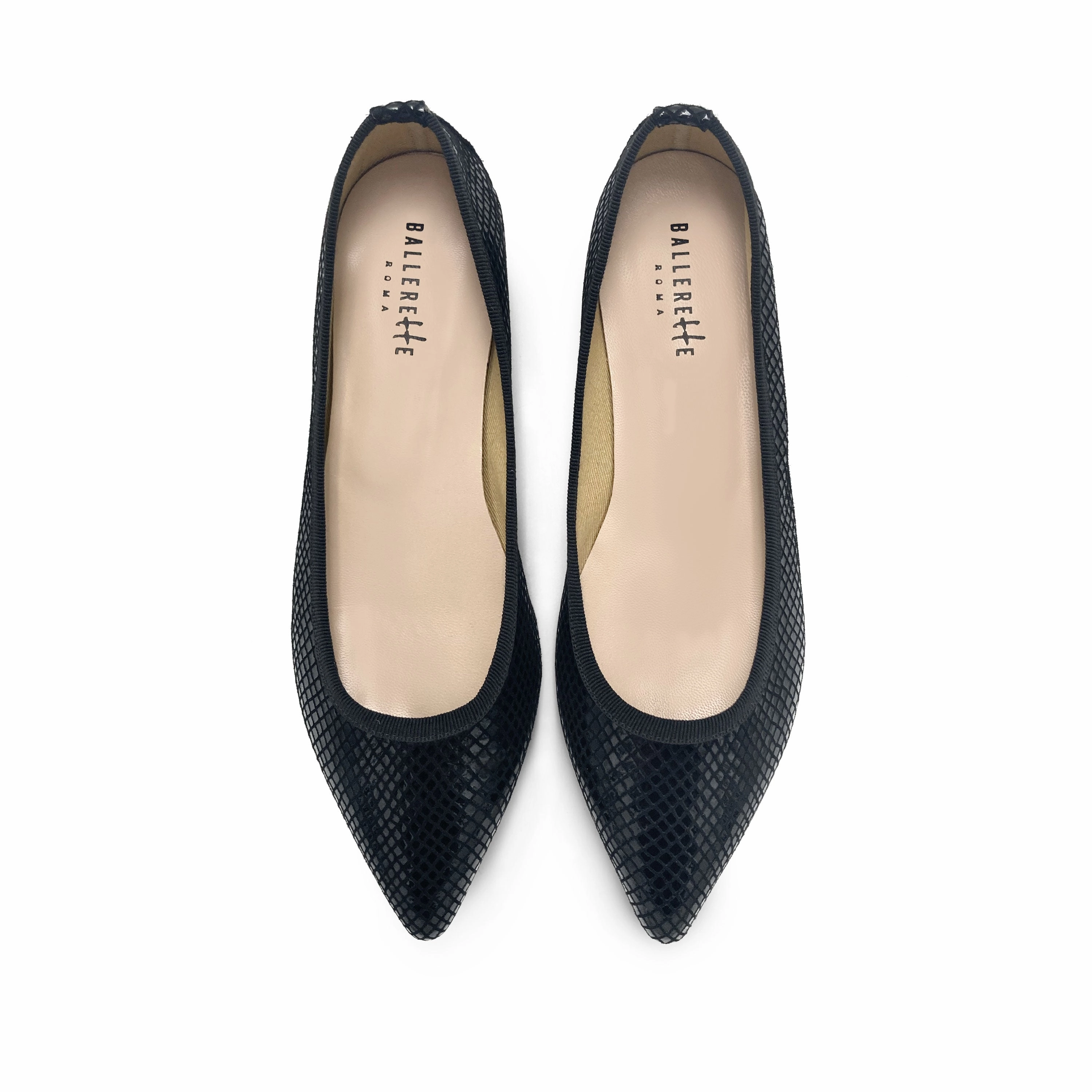 Black laminated suede pointed toe ballet flats Comfortable Walking Shoes