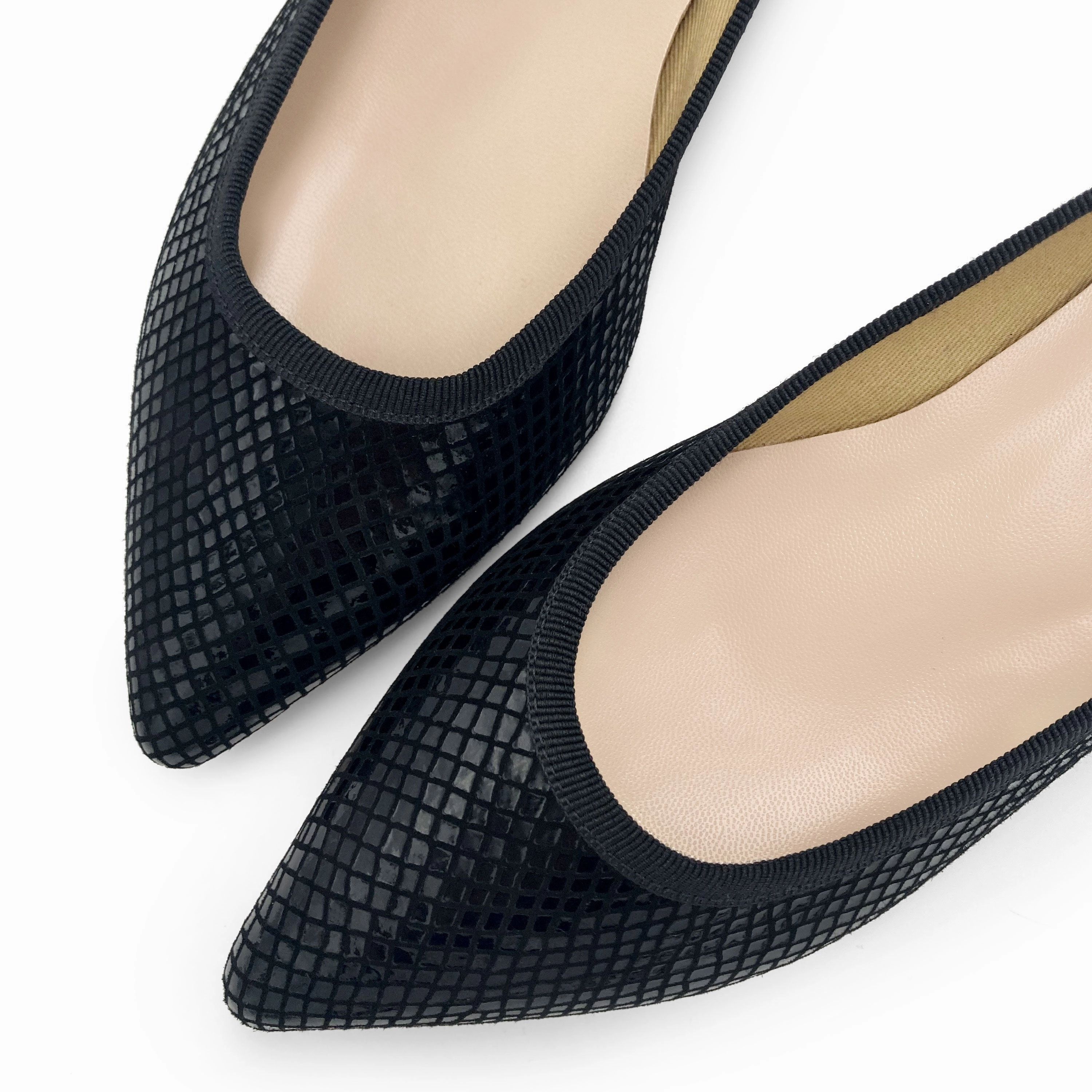 Maxi Dress With Tennis Shoes Black laminated suede pointed toe ballet flats