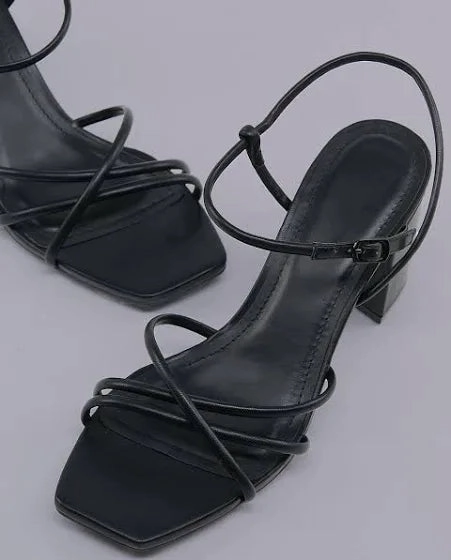 Sheln Strappy Black Heel Timeless Style Heel Guard