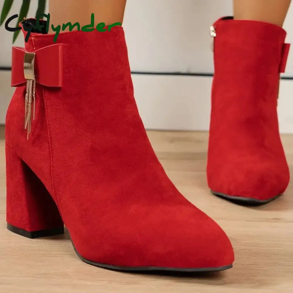 Zappos Snow Boots CyflymderAnkle snow outfits Boots for Women Winter New Suede Red Women's Boots Comfortable Chunky Platform High Heels Ladies Elegant Dress Shoes