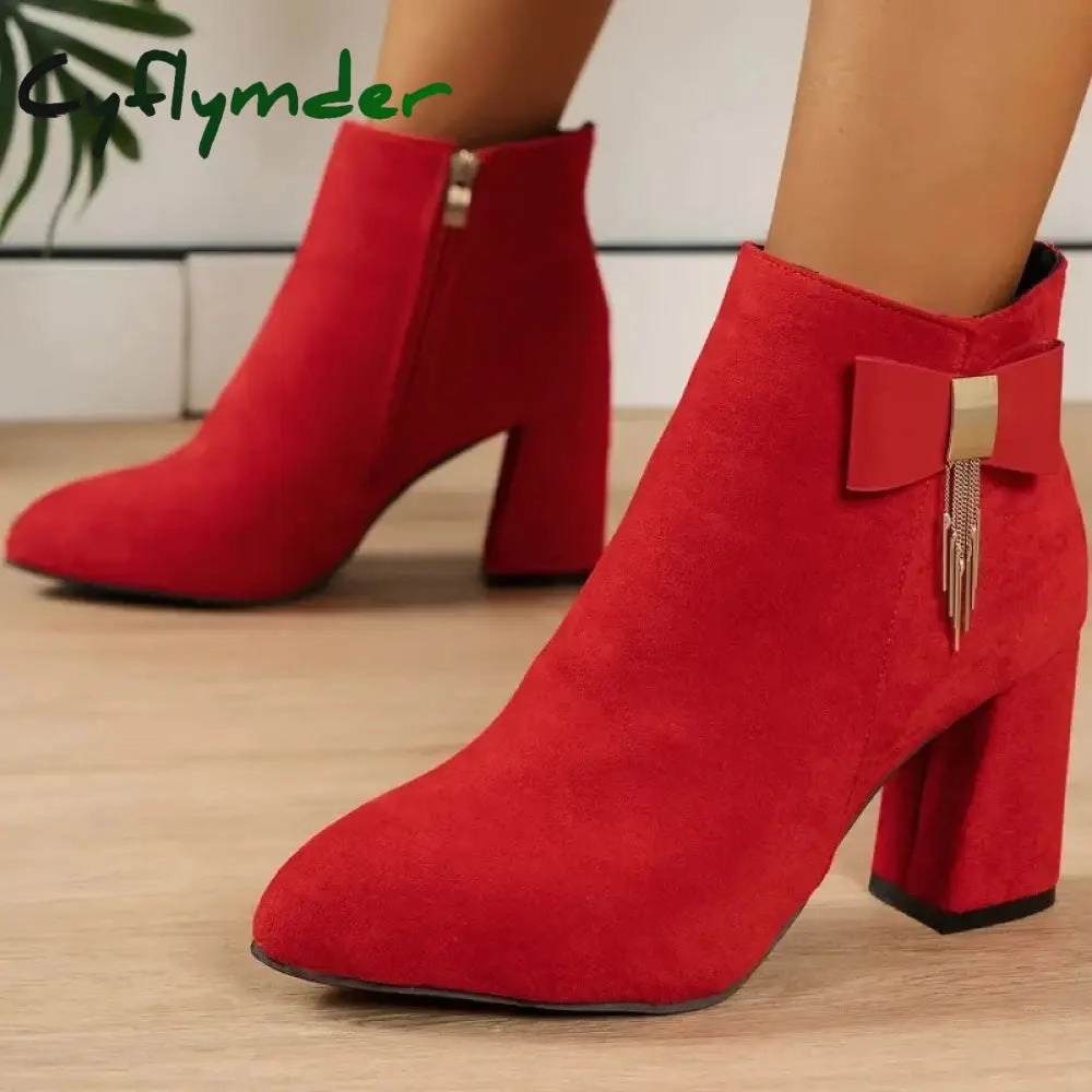 Furry Snow Boots CyflymderAnkle snow outfits Boots for Women Winter New Suede Red Women's Boots Comfortable Chunky Platform High Heels Ladies Elegant Dress Shoes