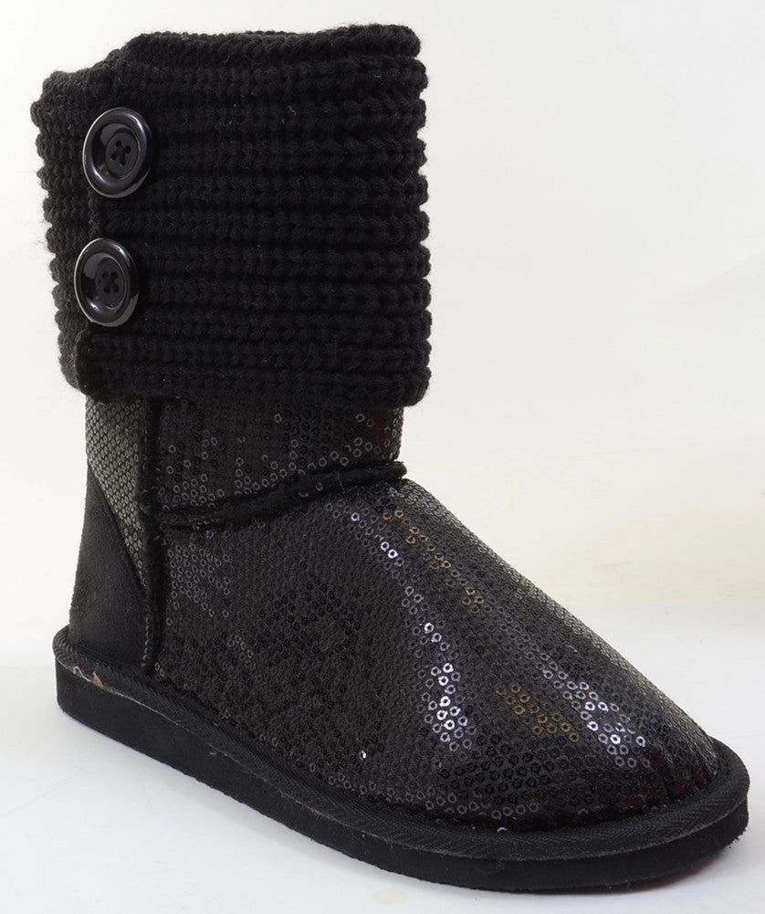 Adidas Cloudfoam Pure Shoes Sequin Crochet Slouchy Knit Sweater Button Flat Boot Black
